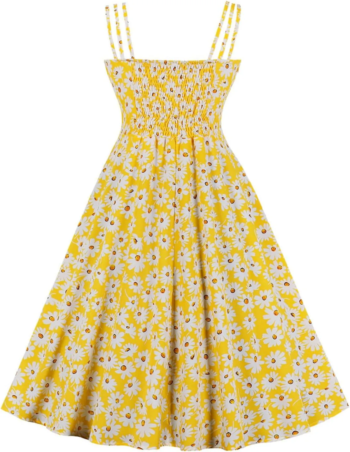 Women 1950s Retro Dress Daisy Print Swing Cocktail Dresses Spaghetti Straps Tie Front Plus Size Cute Tea Party Dress