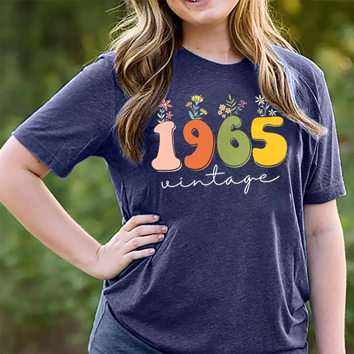 Women 60th Birthday Shirt Vintage 1965 Tshirt Sixty Bday Gift Casual Birthday Apparel Flower Graphic Short Sleeves Tee