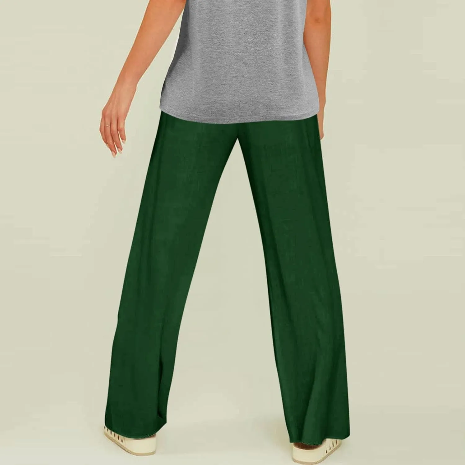 Women Beach Fashion Linen Pants Women Women's Linen Blend High Waisted Straight Pants, Soft Elastic Waistband