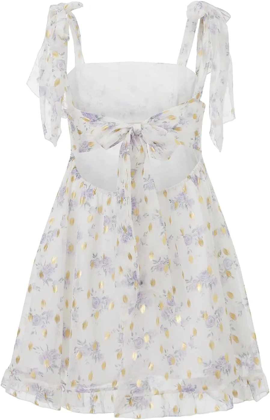 Women Boho Floral Gingham Babydoll Dress Spaghetti Strap Beachy Sundress Sleeveless Ruffle Tie Shoulder Mini Dresses