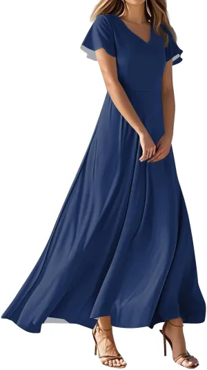 Women Casual Loose Bohemian Floral Dress Short Sleeve A Line Flowy Long Maxi Summer Beach Swing Wedding Guest Dress