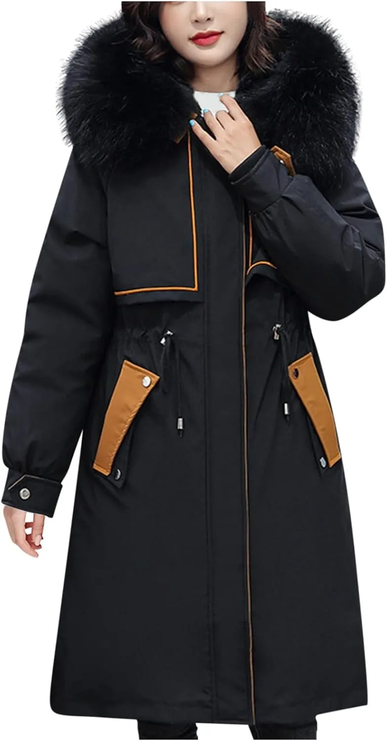 Women Cotton-padded Outerwear Long Jackets Fashion Coats Removable Liner Pocket Hooded Tail Coats Women