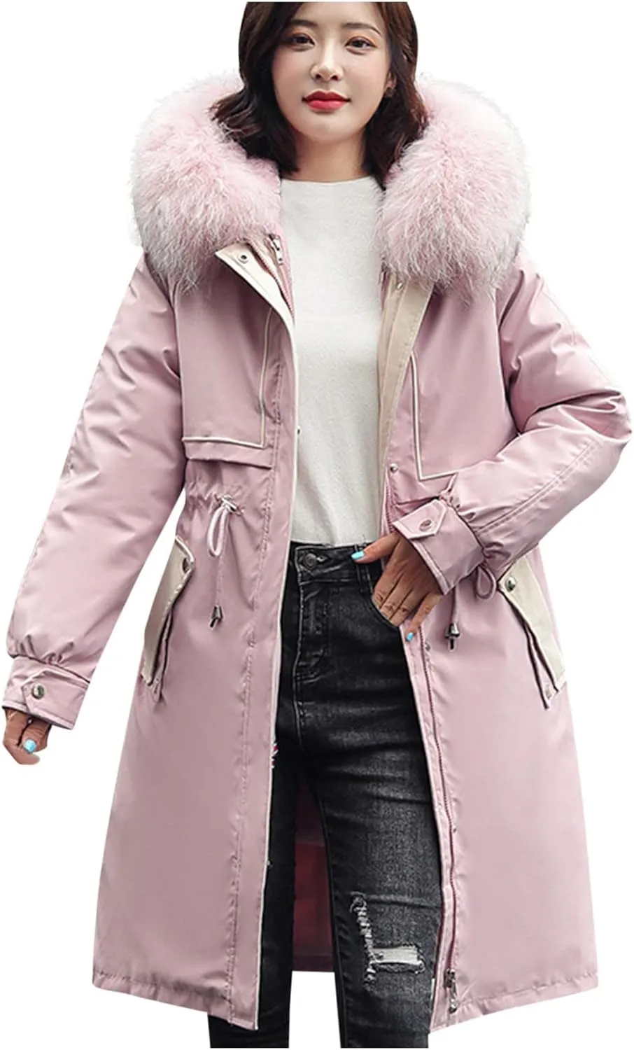 Women Cotton-padded Outerwear Long Jackets Fashion Coats Removable Liner Pocket Hooded Tail Coats Women