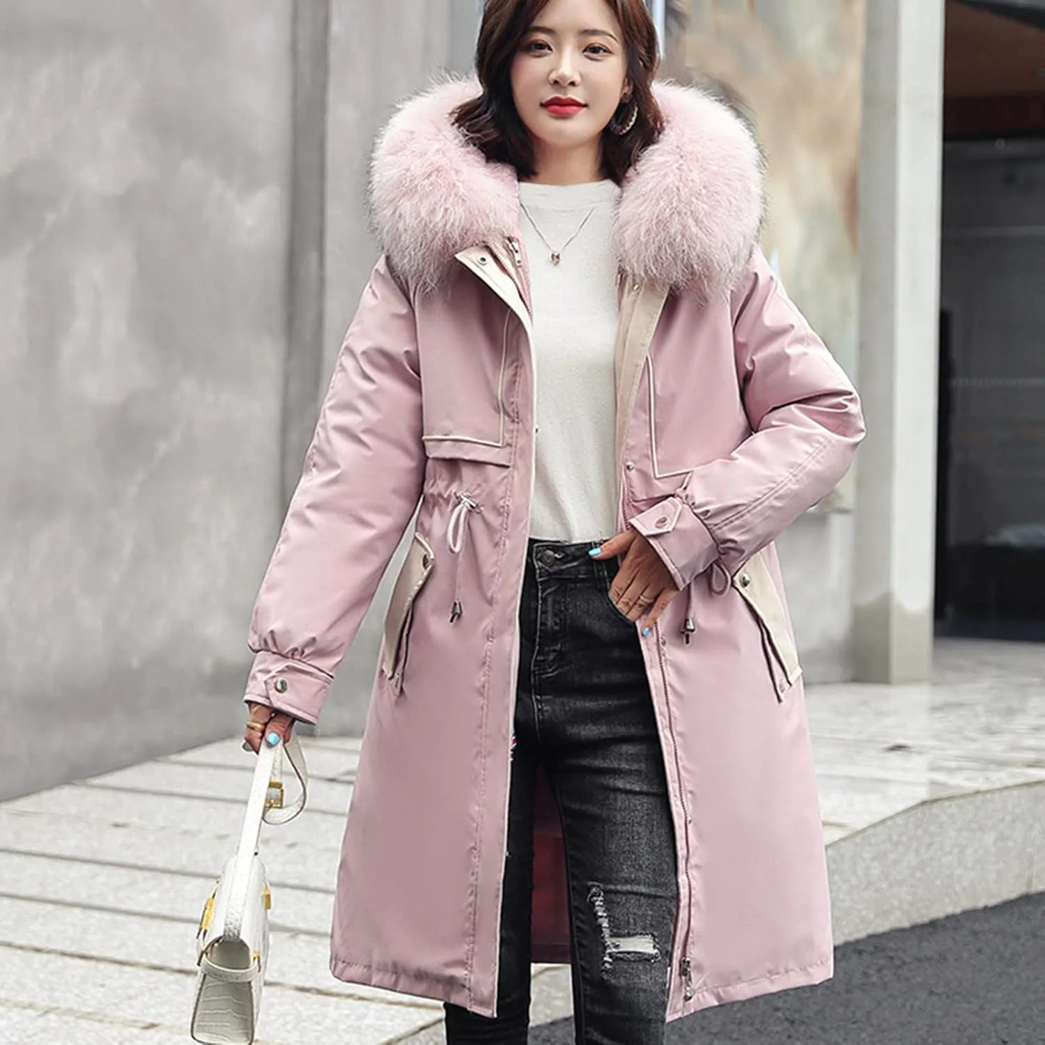 Women Cotton-padded Outerwear Long Jackets Fashion Coats Removable Liner Pocket Hooded Tail Coats Women