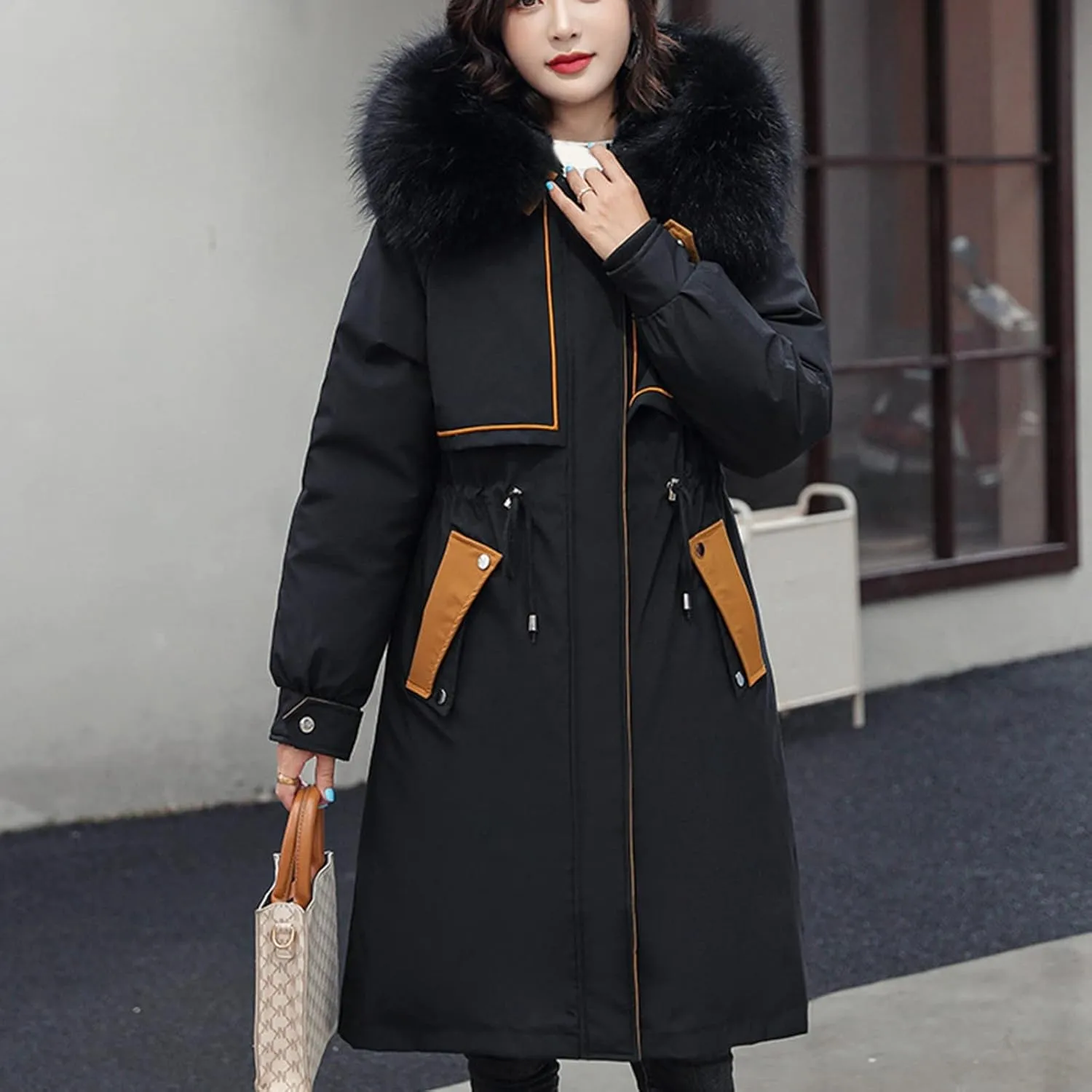 Women Cotton-padded Outerwear Long Jackets Fashion Coats Removable Liner Pocket Hooded Tail Coats Women