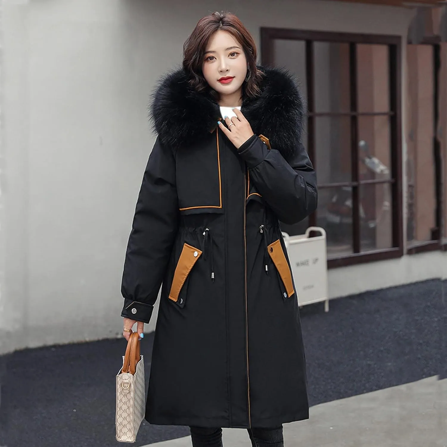 Women Cotton-padded Outerwear Long Jackets Fashion Coats Removable Liner Pocket Hooded Tail Coats Women