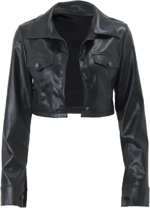 Women Cropped Leather Jackets, Faux Leather Motorcycle Jacket Moto Biker Coat Y2k Short Lightweight Bomber Coats
