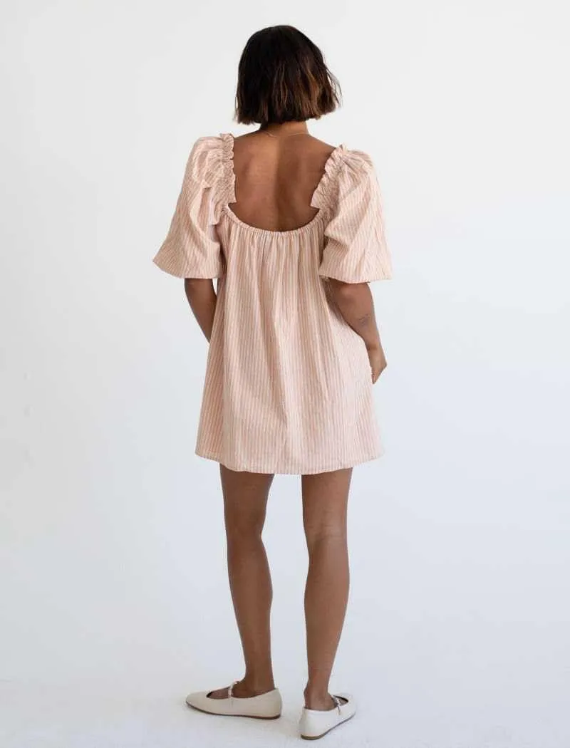 Women Cute Babydoll Dress Short Puff Sleeve Bow Tie Fairy Mini Dress Ruffle Boho Floral Short Slip Sundress