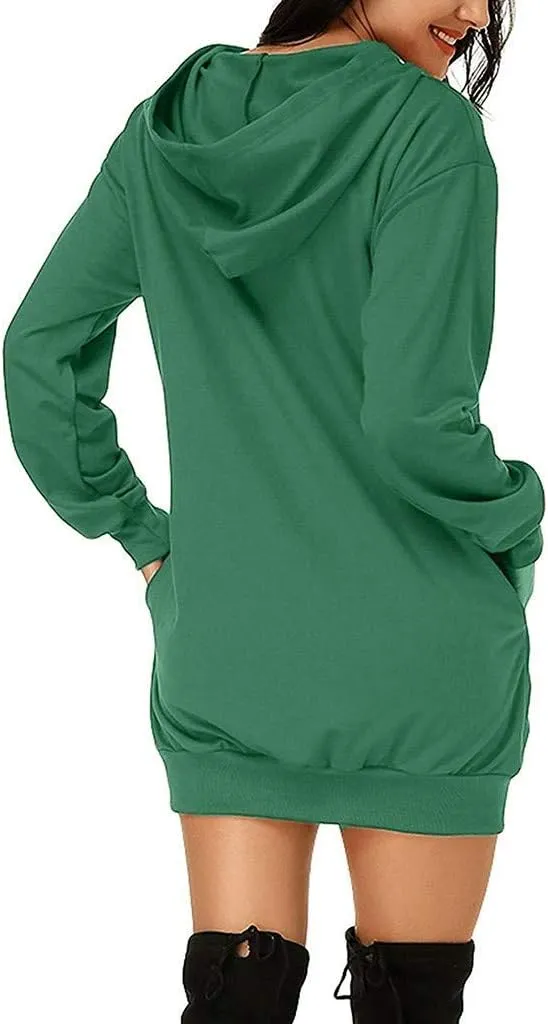 Women Dresses Christmas Print Casual Long Sleeve Solid Color Hooded Pullover Elegant Holiday Night Out Dress Plus Size