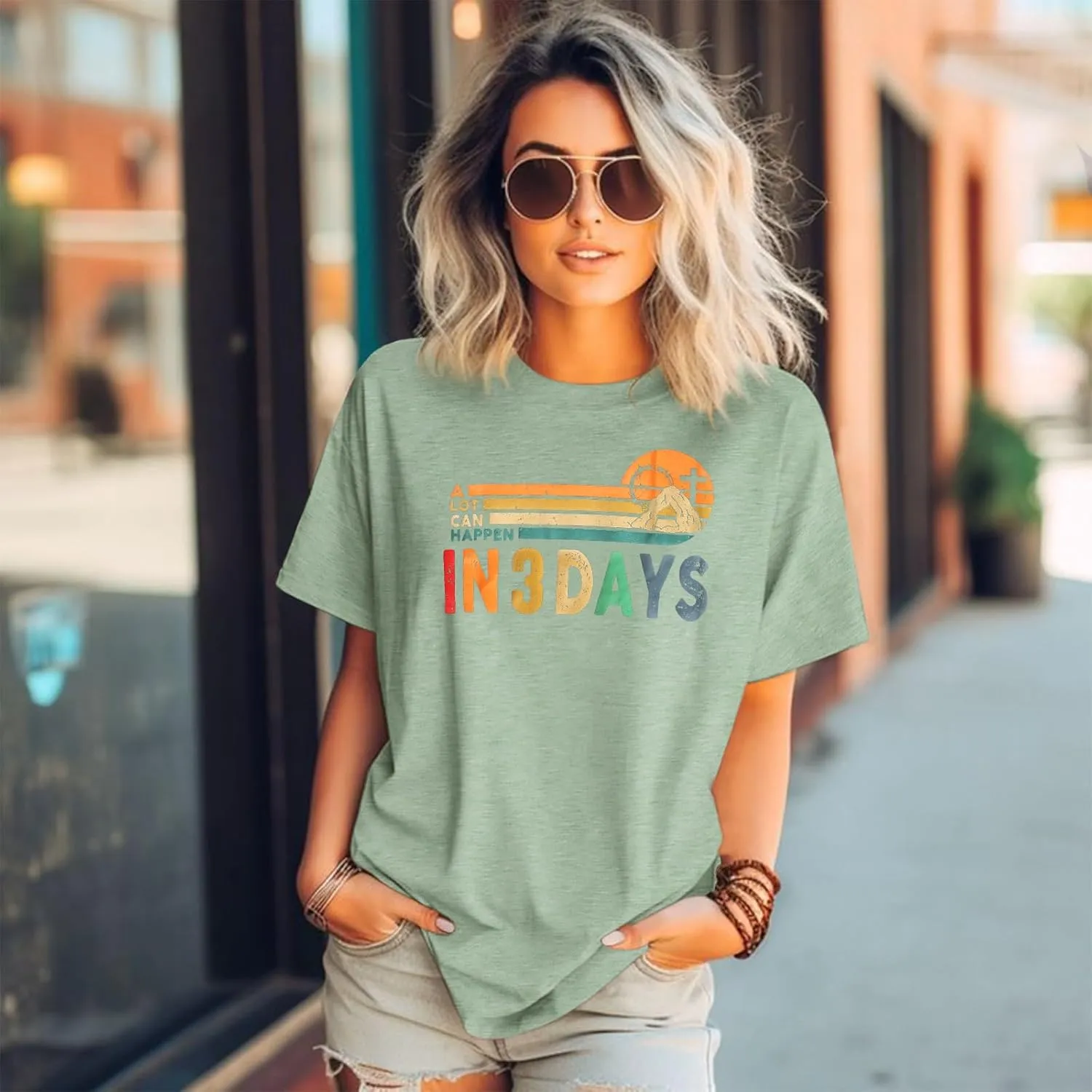Women Easter Tshirt A Lot Can Happen in 3 Days Graphic Tee Vintage Cross Jesus Christian Religious Faith Shirt Tops