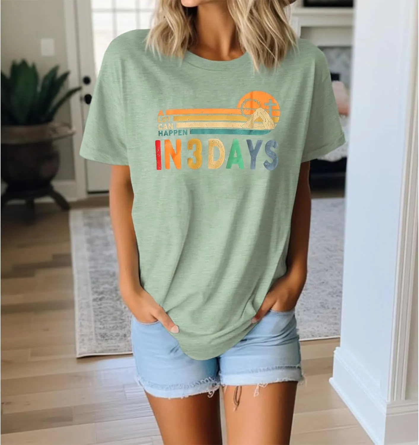 Women Easter Tshirt A Lot Can Happen in 3 Days Graphic Tee Vintage Cross Jesus Christian Religious Faith Shirt Tops