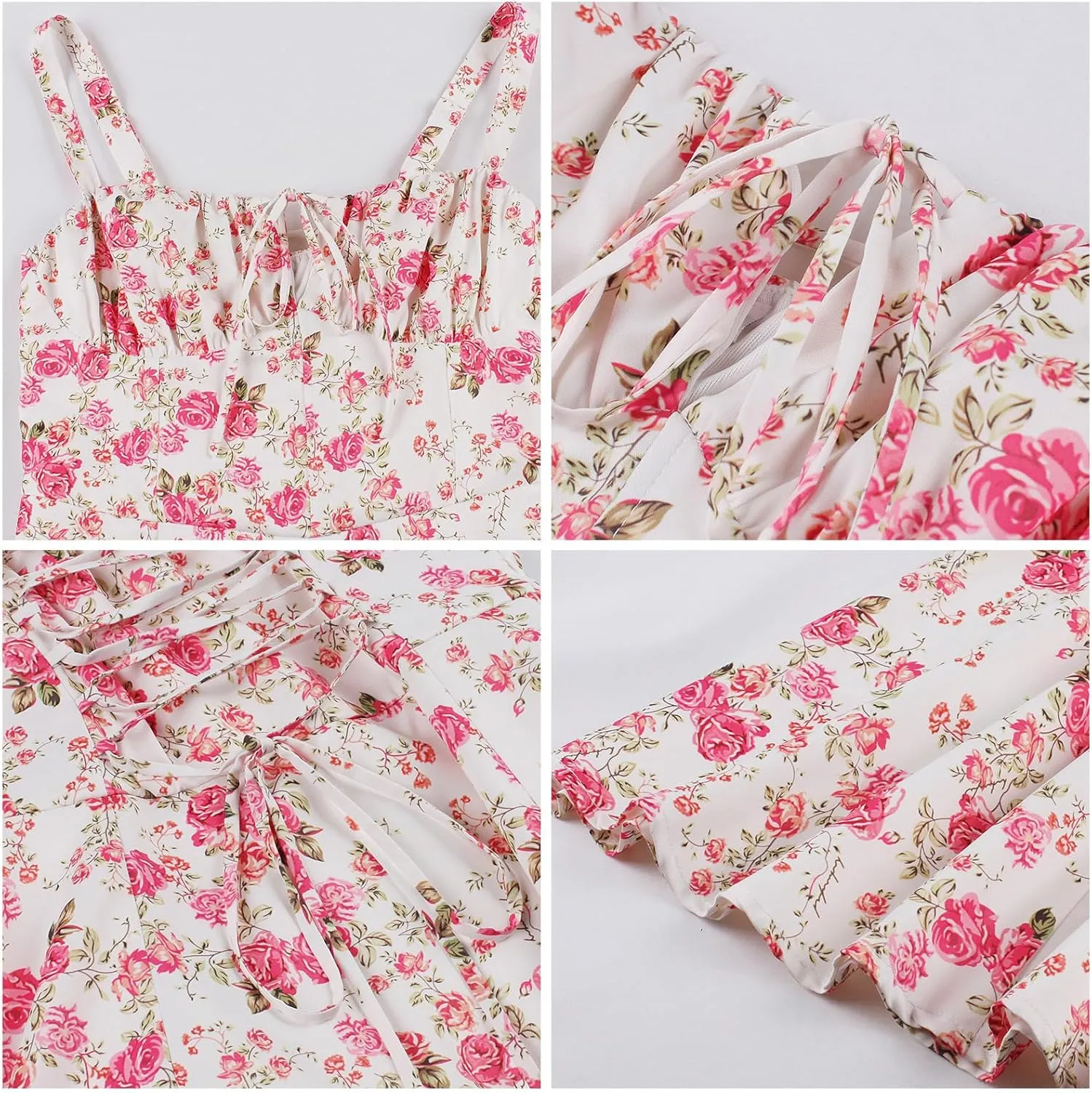 Women Floral Corset Dress Sleeveless Square Neck Spaghetti Straps Dress Boho Holiday Flowy Midi Bustier Sundress