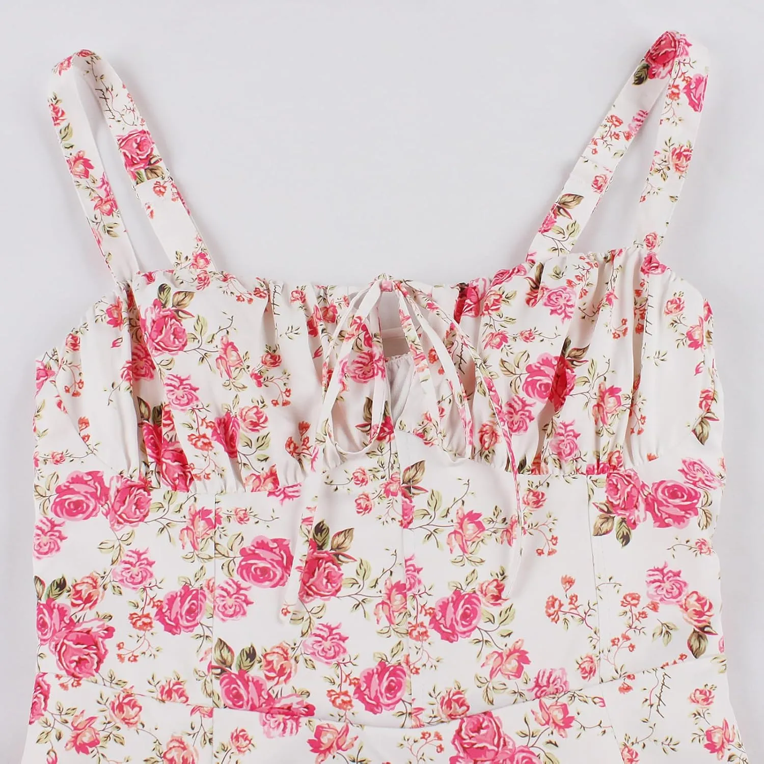 Women Floral Corset Dress Sleeveless Square Neck Spaghetti Straps Dress Boho Holiday Flowy Midi Bustier Sundress