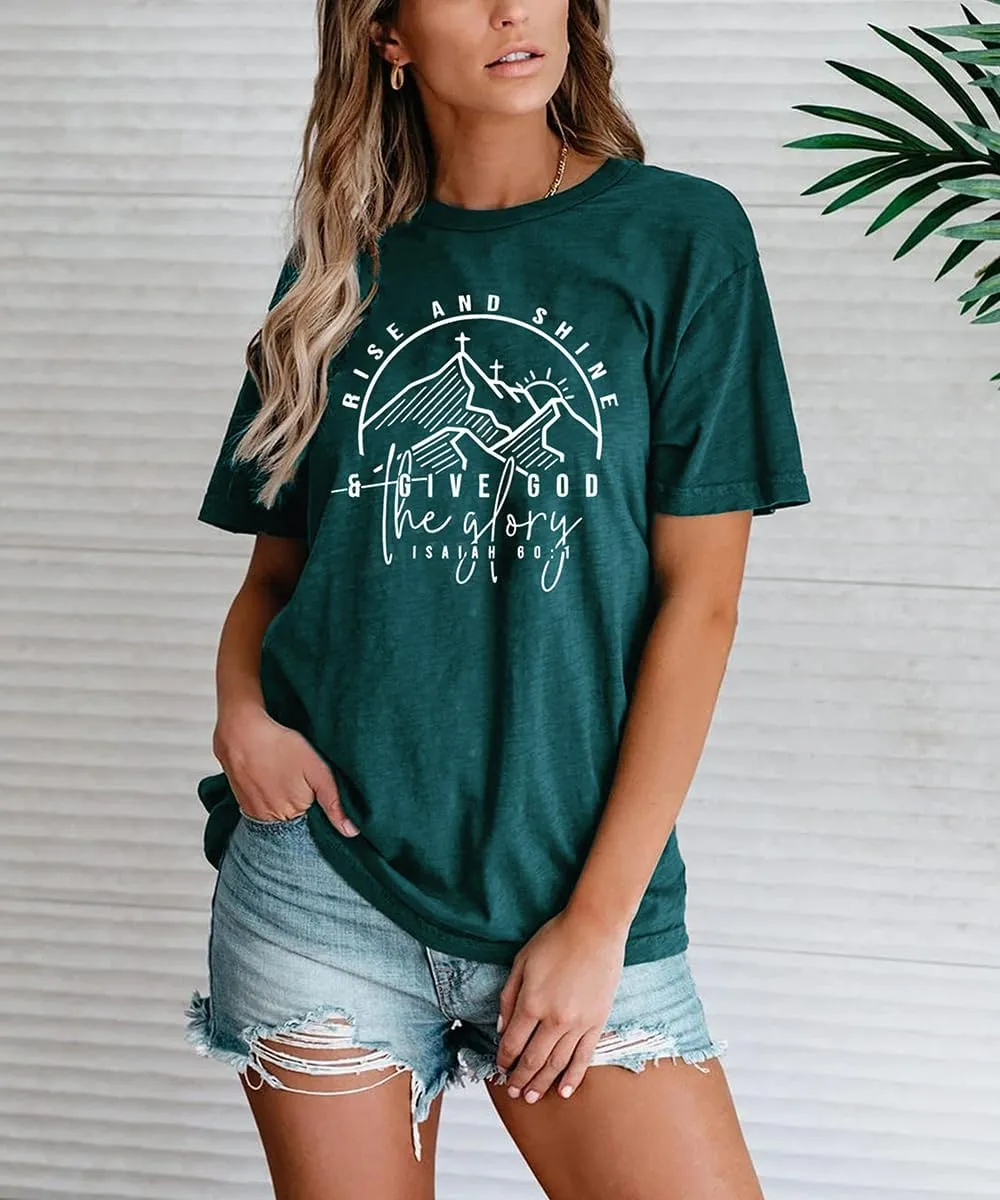 Women Hiking Mountain Shirt Nature Sunrise Graphic Printed Hiking T Shirt Summer Short Sleeve Workout Tee top