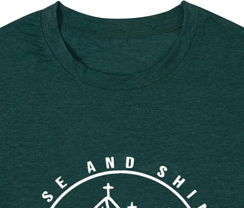 Women Hiking Mountain Shirt Nature Sunrise Graphic Printed Hiking T Shirt Summer Short Sleeve Workout Tee top
