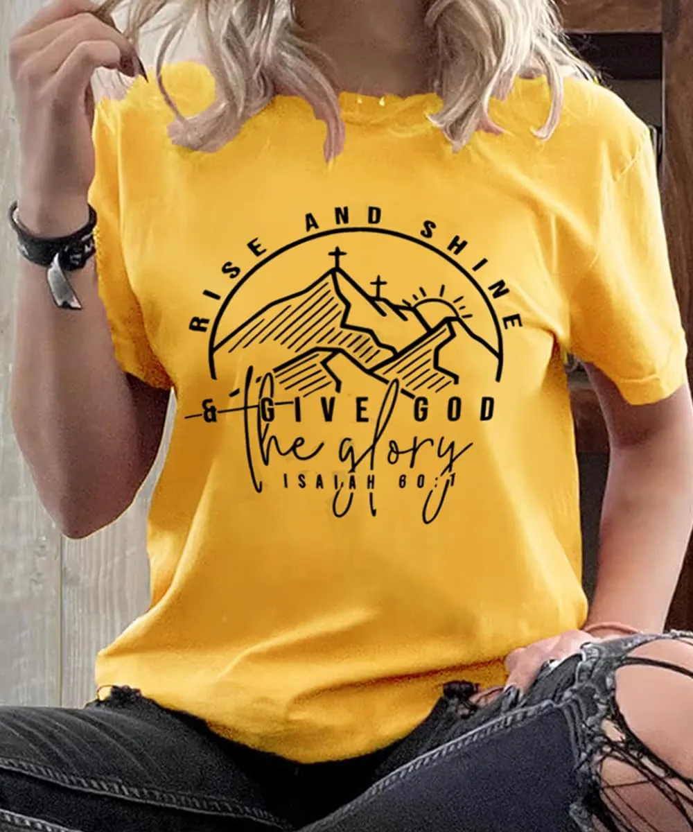 Women Hiking Mountain Shirt Nature Sunrise Graphic Printed Hiking T Shirt Summer Short Sleeve Workout Tee top