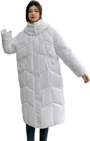 Women Hooded Thick Warm Jacket Parka Winter Loose Cotton Padded Long Sleeve Zipper Snow Coat