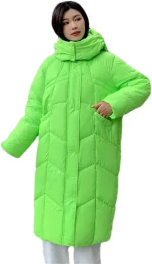 Women Hooded Thick Warm Jacket Parka Winter Loose Cotton Padded Long Sleeve Zipper Snow Coat