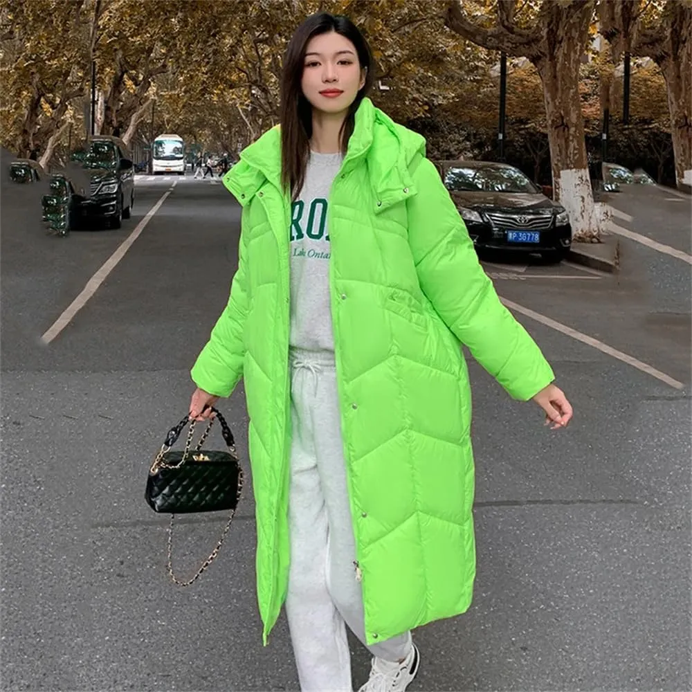 Women Hooded Thick Warm Jacket Parka Winter Loose Cotton Padded Long Sleeve Zipper Snow Coat