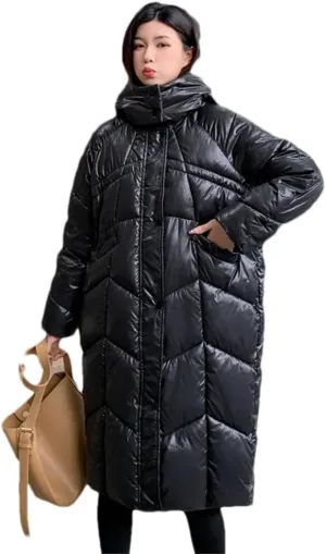 Women Hooded Thick Warm Jacket Parka Winter Loose Cotton Padded Long Sleeve Zipper Snow Coat