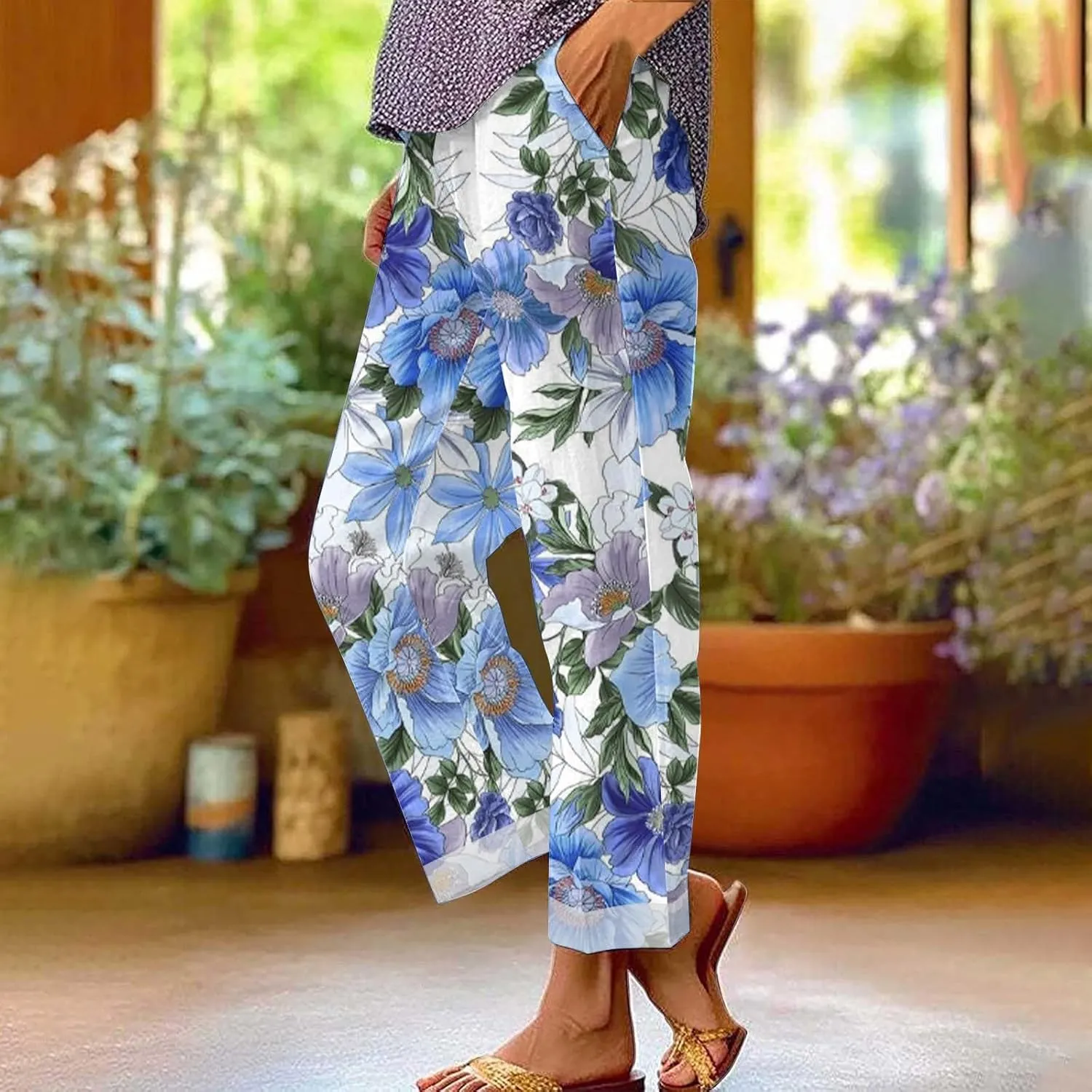 Women Linen Palazzo Pants Casual Drawstring Pants 2025 Beach Travel Vacation Clothes Lightweight Summer Women