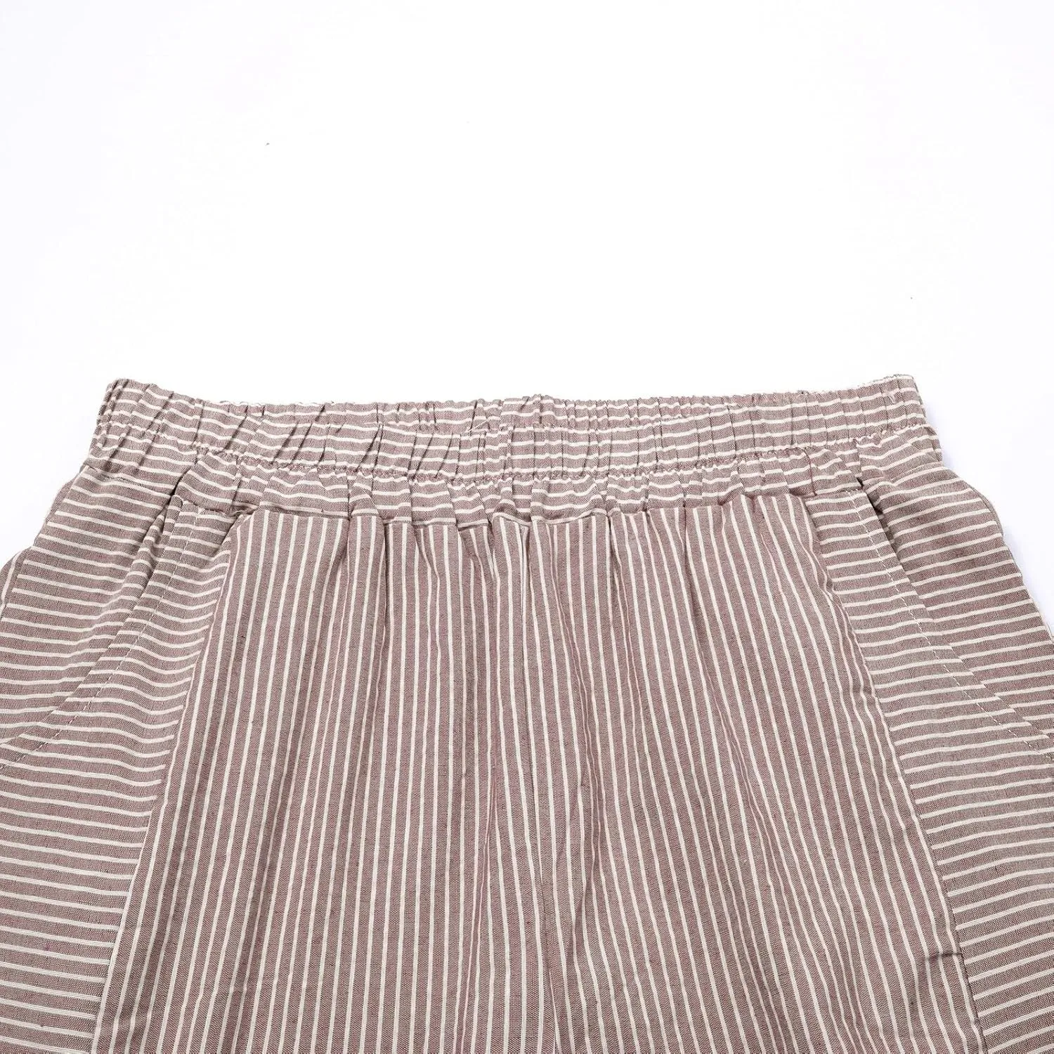 Women Linen Palazzo Pants Elastic Waist Side Back Four Pockets 9/10 Pants Gingham Casual Striped Slacks Beach