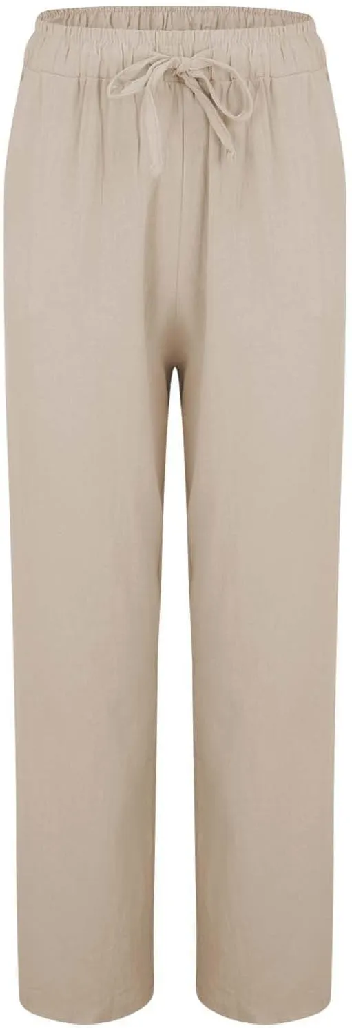 Women Linen Palazzo Pants Wide Leg,High Waist Casual Lounge Pant with Pockets Trendy Plus Size Loose Trousers Pants