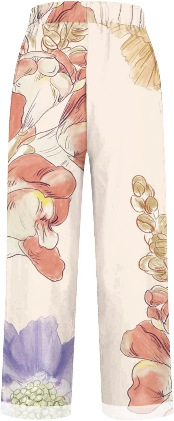 Women Linen Pants Solid Elastic Pants Long Drawstring Linen Women Waist Cotton Casual Pants Casual Button Up Flowy