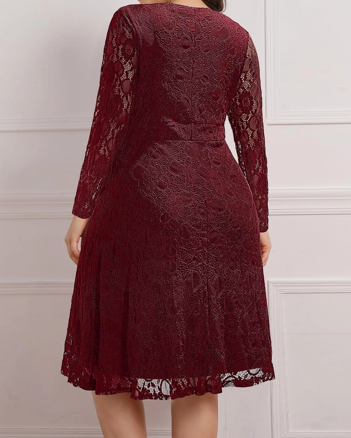 Women Plus Size Wedding Guest Dresses Cocktail Black Wrap Lace Fall Formal Long Sleeve Knee Length Evening Party Dress
