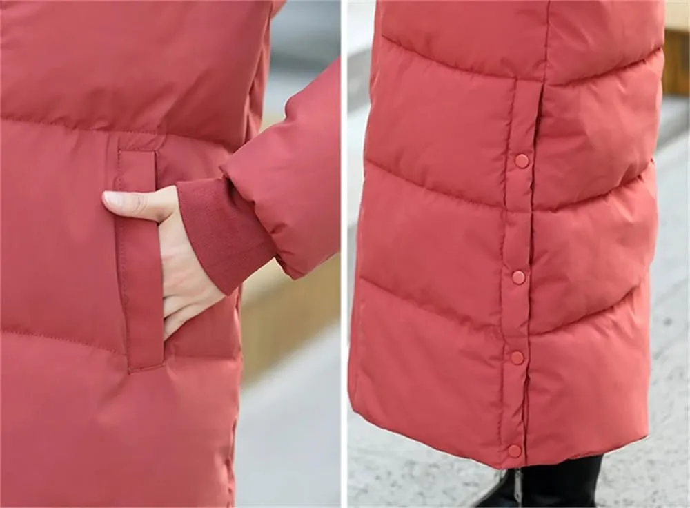 Women Thick Warm Oversized Down Cotton Jacket Casual Solid Long Hooded Cotton Padded Parkas Coat