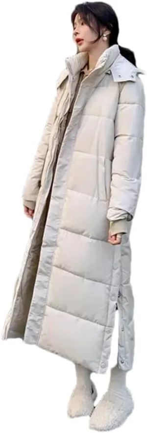 Women Thick Warm Oversized Down Cotton Jacket Casual Solid Long Hooded Cotton Padded Parkas Coat
