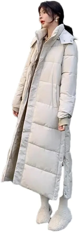 Women Thick Warm Oversized Down Cotton Jacket Casual Solid Long Hooded Cotton Padded Parkas Coat