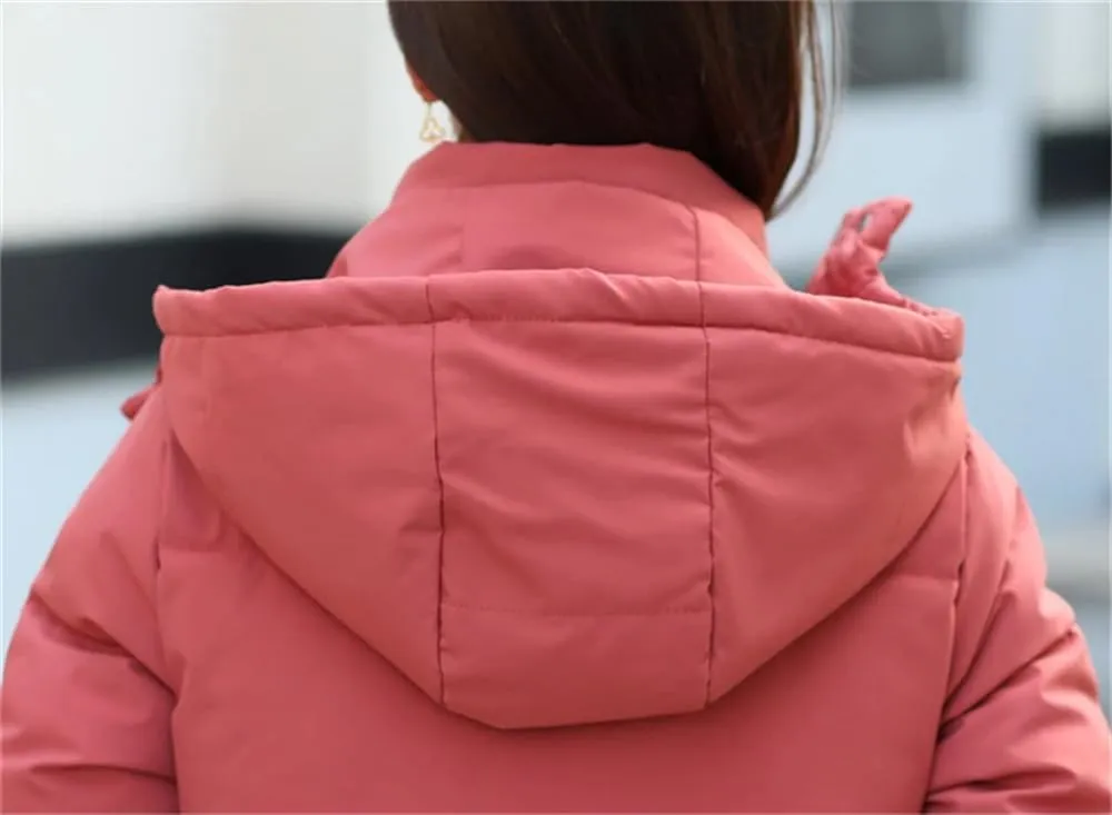 Women Thick Warm Oversized Down Cotton Jacket Casual Solid Long Hooded Cotton Padded Parkas Coat