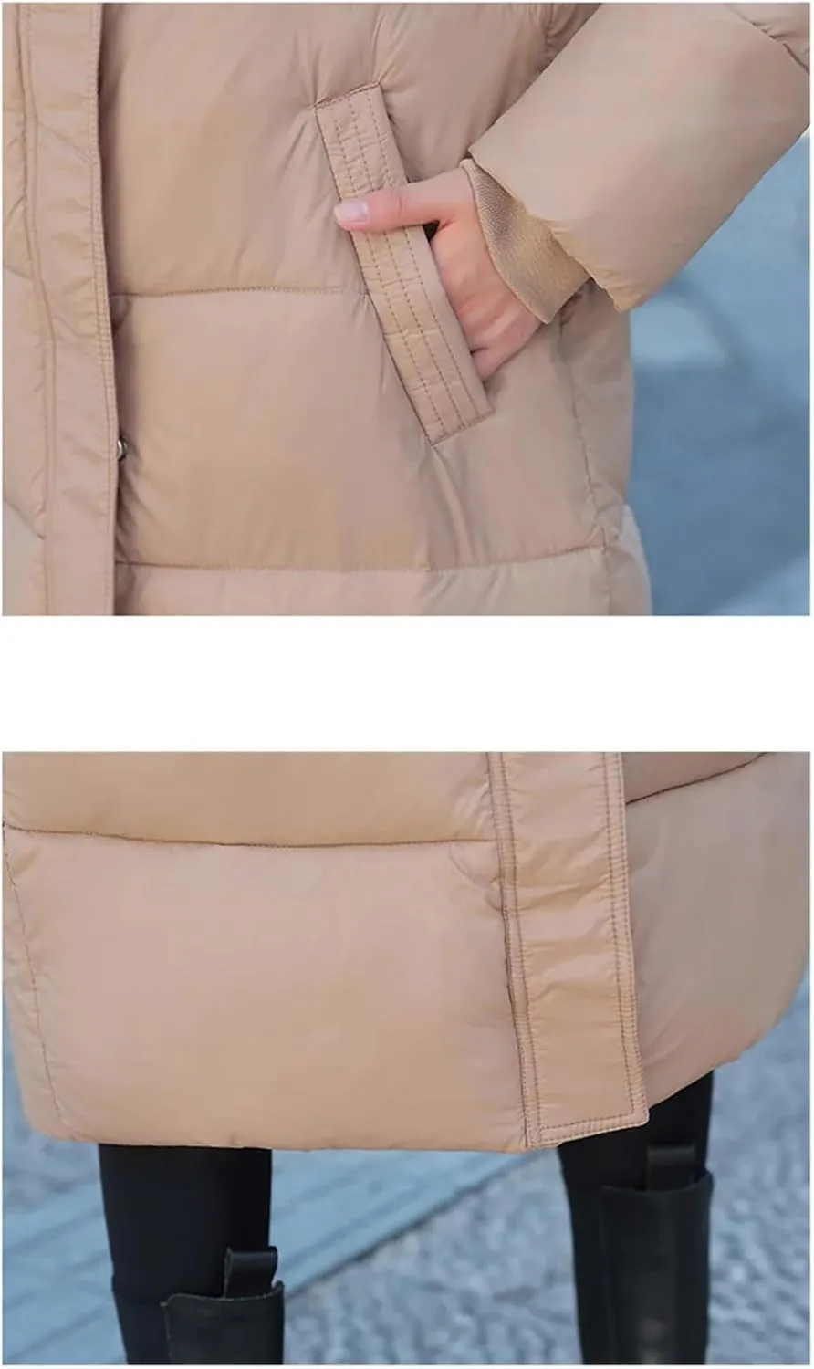 Women Warm Thicken Long Parka Jacket Winter Hooded Puffer Cotton Padded Coat With Pockets