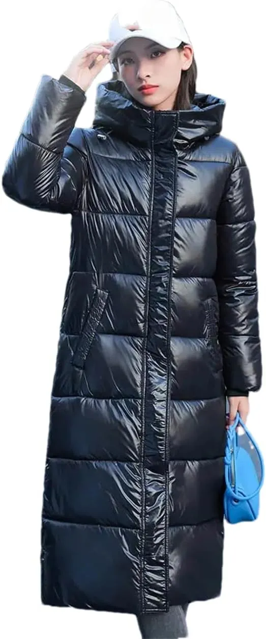 Women Warm Thicken Long Parka Jacket Winter Hooded Puffer Cotton Padded Coat With Pockets