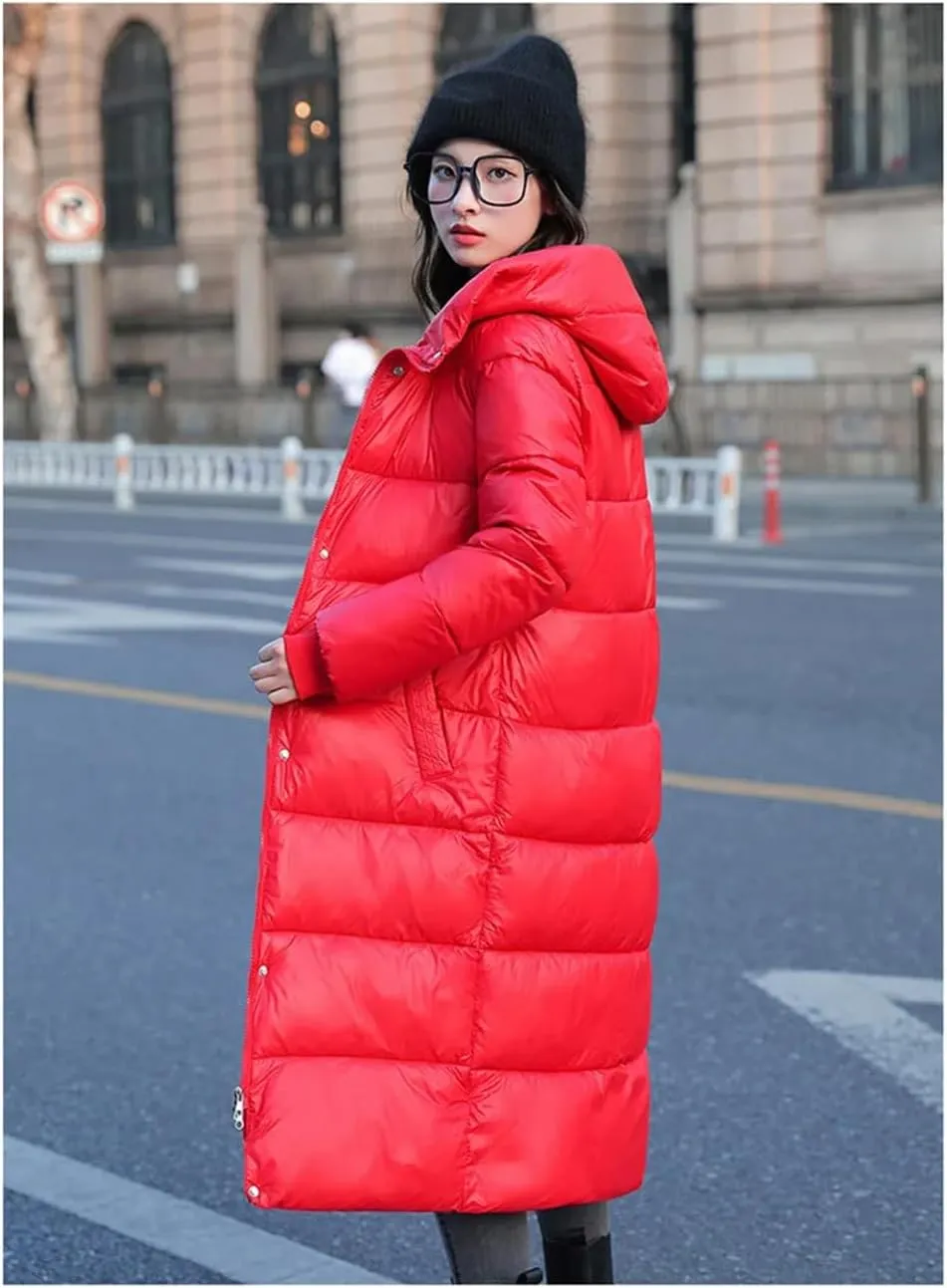 Women Warm Thicken Long Parka Jacket Winter Hooded Puffer Cotton Padded Coat With Pockets