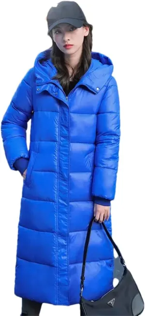 Women Warm Thicken Long Parka Jacket Winter Hooded Puffer Cotton Padded Coat With Pockets