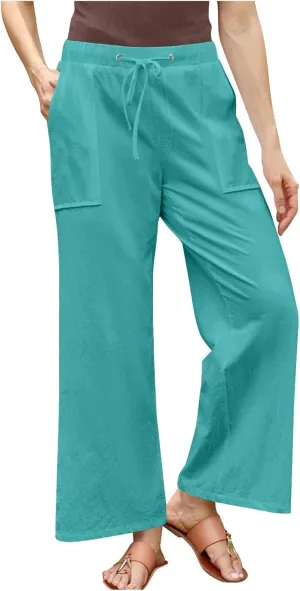 Women Wide Leg Linen Pants 2025 Summer Casual Jogging Pants Drawstring High Waisted Trousers with Pockets