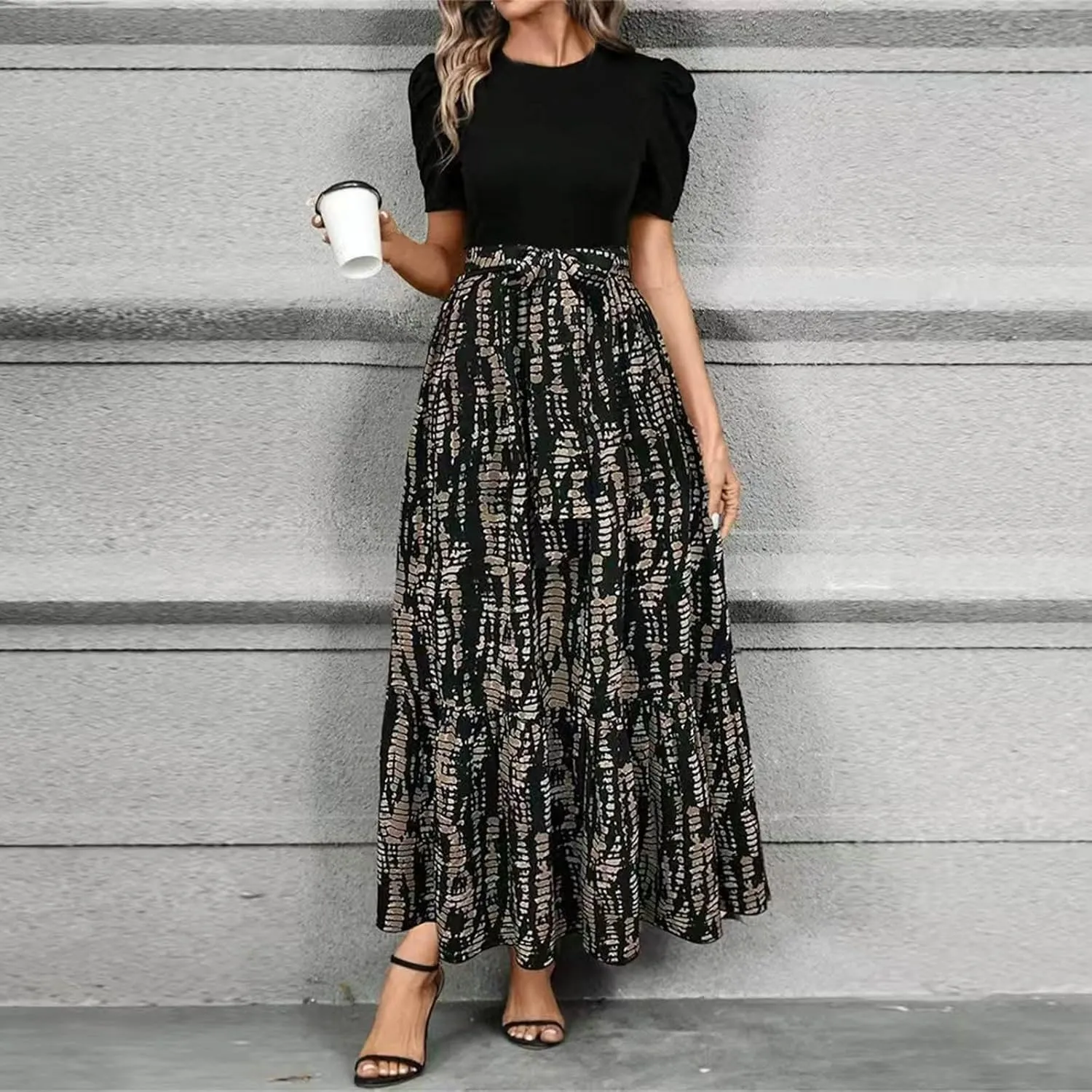 Womens 2025 Floral Printed Maxi Dress Casual Long Flowy Dresses Ruffle Short Sleeve Summer Dresses with Pockets