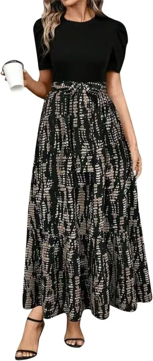 Womens 2025 Floral Printed Maxi Dress Casual Long Flowy Dresses Ruffle Short Sleeve Summer Dresses with Pockets
