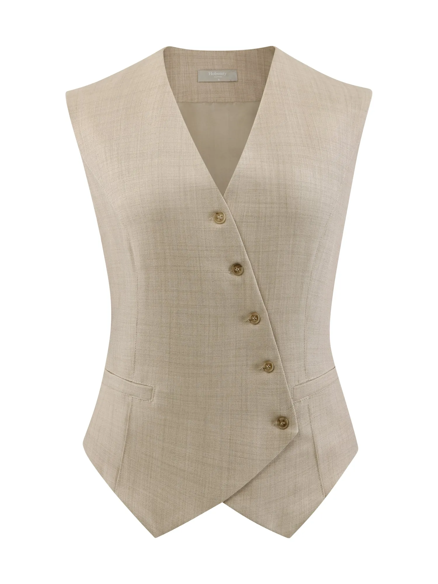 Women's Button Down Vest Casual Office V Neck Sleeveless Waistcoat Jacket
