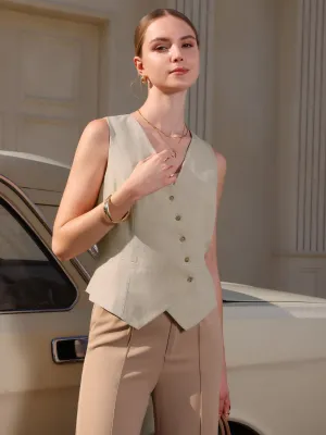 Women's Button Down Vest Casual Office V Neck Sleeveless Waistcoat Jacket