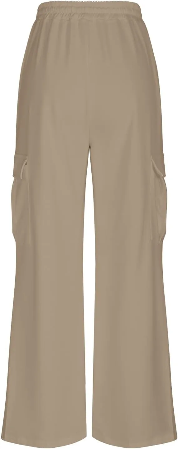 Womens Cargo Sweatpants with Pockets Wide Leg Baggy High Waisted Sweats Pants Drawstring Waist Athletic Trousers