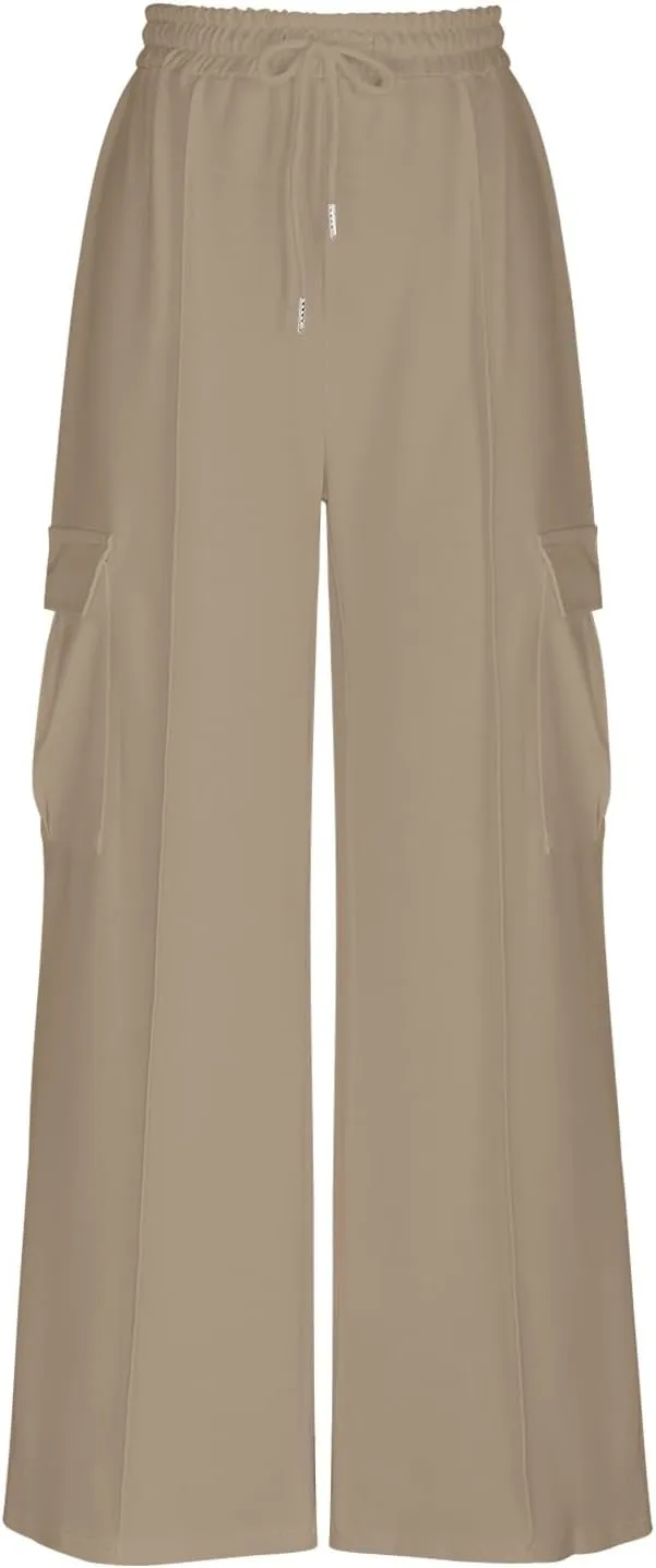 Womens Cargo Sweatpants with Pockets Wide Leg Baggy High Waisted Sweats Pants Drawstring Waist Athletic Trousers