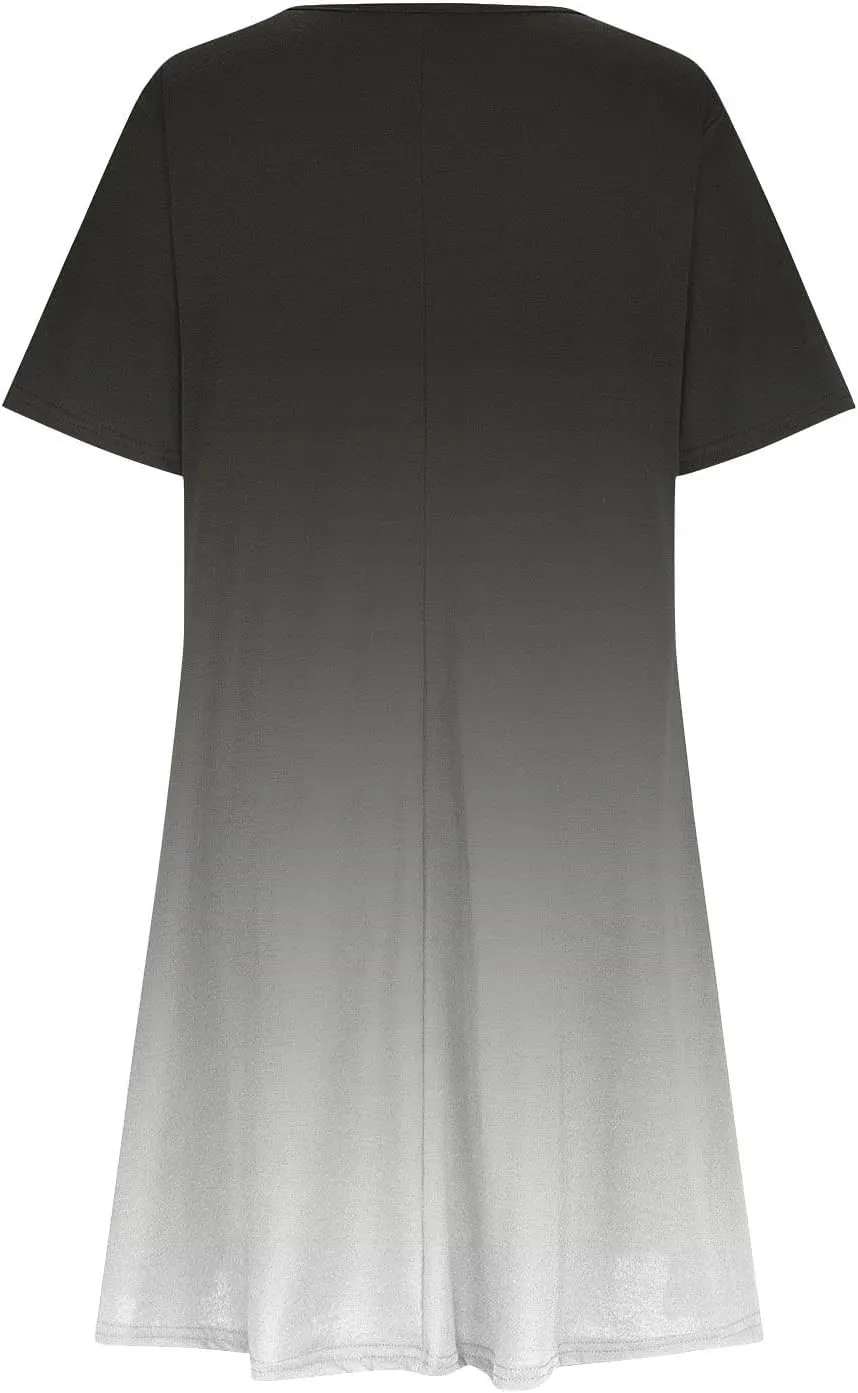 Women's Casual Simple T-Shirt Loose Dress Short Sleeve Ombre Dress Summer T-Shirt Sundress Gradient Swing Dresses