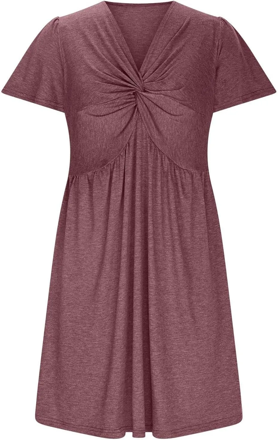 Womens Casual Summer Twist Front V Neck Short Sleeve Mini Dress, Elegant Short Sleeve Swing Sundress Beach Outfits