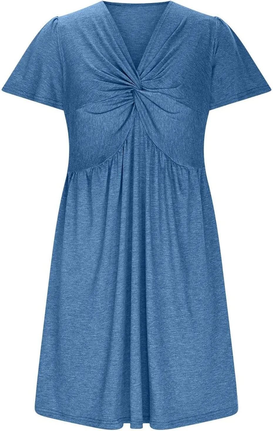 Womens Casual Summer Twist Front V Neck Short Sleeve Mini Dress, Elegant Short Sleeve Swing Sundress Beach Outfits