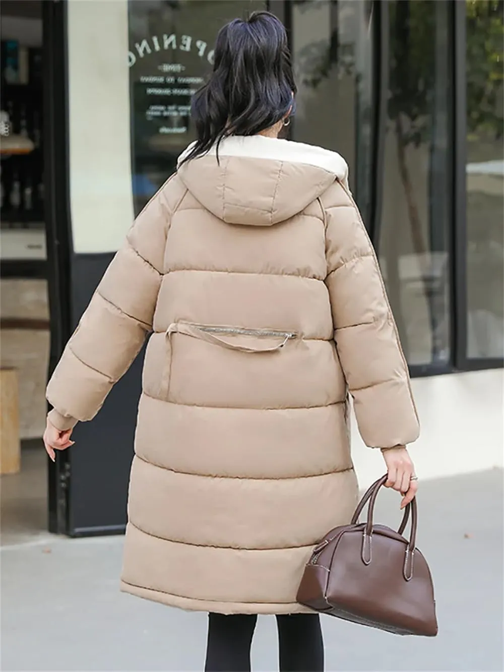 Women's Cotton Padded Snow Parka Hooded Down Cotton Coat Winter Mid Length Thick Outwear