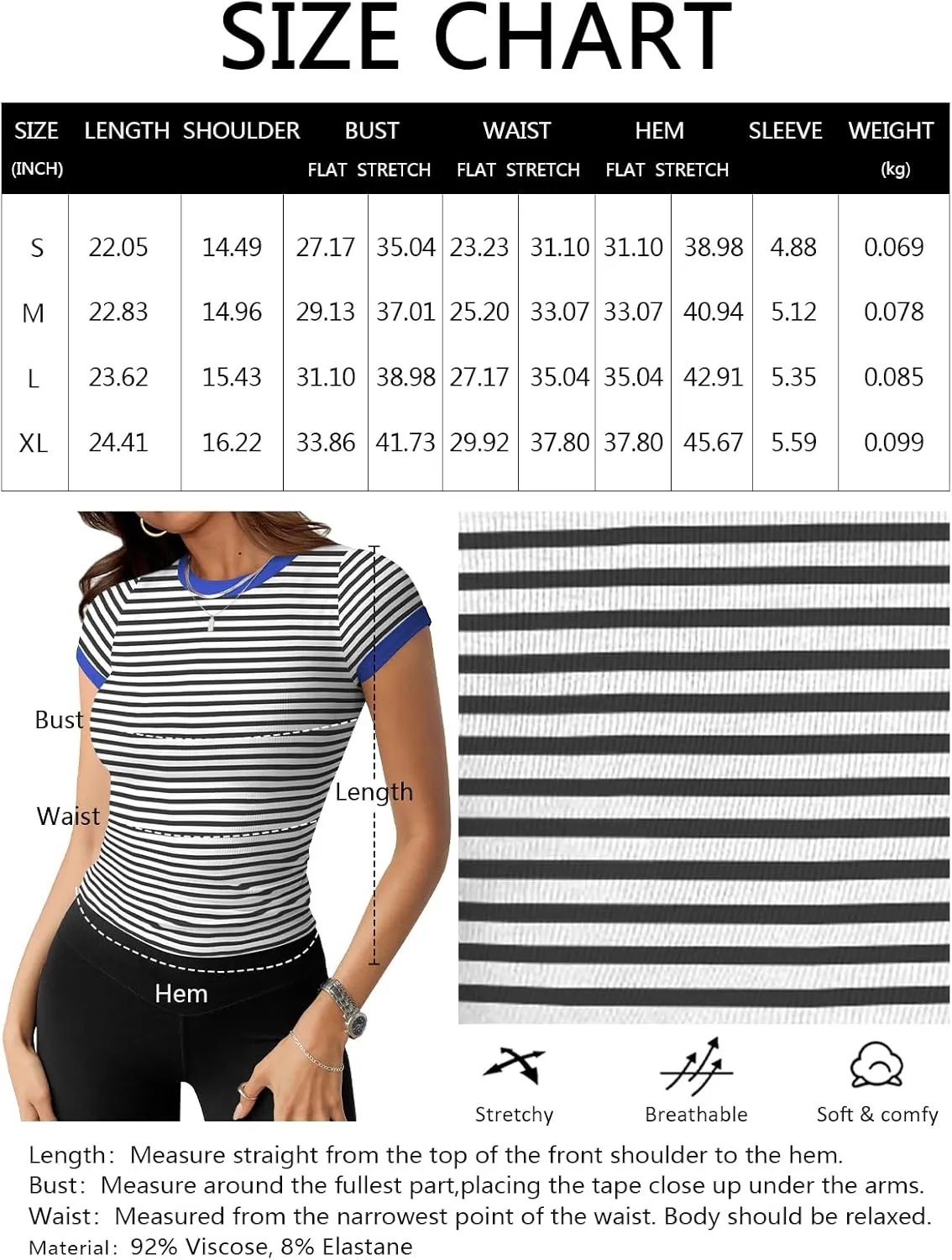 Womens Crew Neck Ribbed Skim Short Sleeve Fitted T Shirts Casual Basic Tight Tees Stretchy Tops for Women