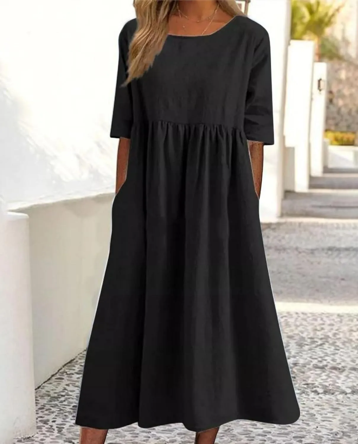 Womens Eyelet Dress Pastel Dress for Women Short Sleeve V Neck Beach Dresses with Pockets